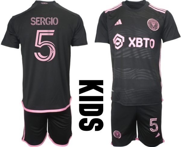 Sergio Busquets #5 Inter Miami Uit tenue 2023-24 Kids Korte Mouw (+ Korte broeken)