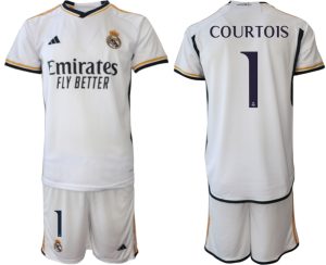 Thibaut Courtois #1 Real Madrid Thuis tenue 2023-24 Korte Mouw (+ Korte broeken)
