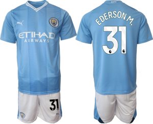 Ederson M. #31 Manchester City Voetbalshirts Thuis tenue 2023-24 Korte Mouw (+ Korte broeken)