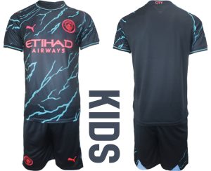 Manchester City Voetbalshirts Derde tenue 2023-24 Kids Korte Mouw (+ Korte broeken)