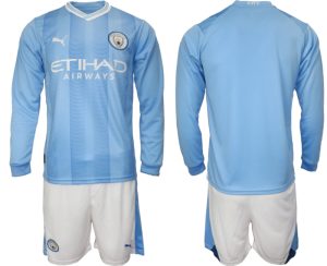 Manchester City Voetbalshirts Thuis tenue 2023-24 Lange Mouw (+ Korte broeken)