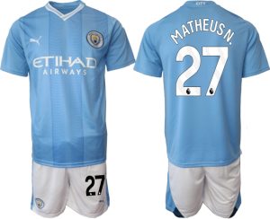 Matheus Nunes #27 Manchester City Voetbalshirts Thuis tenue 2023-24 Korte Mouw (+ Korte broeken)