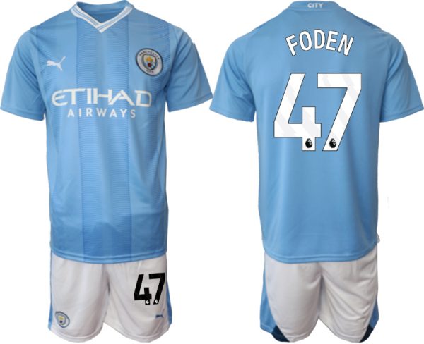 Phil Foden #47 Manchester City Voetbalshirts Thuis tenue 2023-24 Korte Mouw (+ Korte broeken)