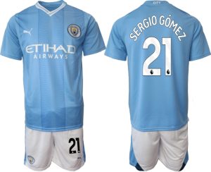Sergio Gomez #21 Manchester City Voetbalshirts Thuis tenue 2023-24 Korte Mouw (+ Korte broeken)