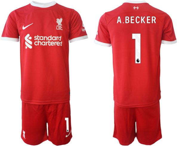 Alisson Becker #1 Liverpool Voetbalshirts Thuis tenue 2023-24 Korte Mouw (+ Korte broeken)