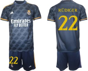 Antonio Rudiger #22 Real Madrid Voetbalshirts Uit tenue 2023-24 Korte Mouw (+ Korte broeken)