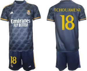 Aurelien Tchouameni #18 Real Madrid Voetbalshirts Uit tenue 2023-24 Korte Mouw (+ Korte broeken)