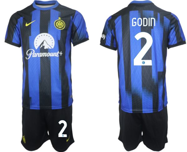 Diego Godin #2 Inter Milan Voetbalshirts Thuis tenue 2023-24 Korte Mouw (+ Korte broeken)