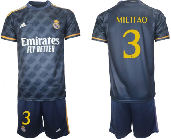 Eder Militao #3 Real Madrid Voetbalshirts Uit tenue 2023-24 Korte Mouw (+ Korte broeken)