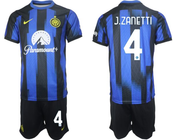Javier Zanetti #4 Inter Milan Voetbalshirts Thuis tenue 2023-24 Korte Mouw (+ Korte broeken)