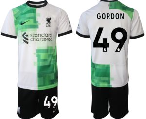Kaide Gordon #49 Liverpool Voetbalshirts Uit tenue 2023-24 Korte Mouw (+ Korte broeken)
