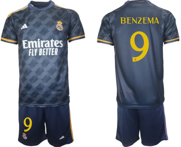 Karim Benzema #9 Real Madrid Voetbalshirts Uit tenue 2023-24 Korte Mouw (+ Korte broeken)