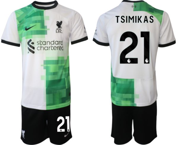 Kostas Tsimikas #21 Liverpool Voetbalshirts Uit tenue 2023-24 Korte Mouw (+ Korte broeken)