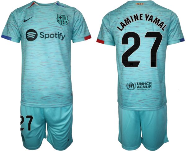 Lamine Yamal #27 Barcelona Voetbalshirts Derde tenue 2023-24 Korte Mouw (+ Korte broeken)