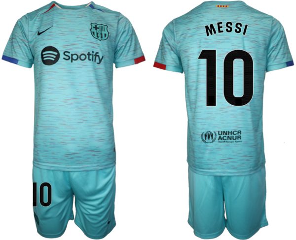 Lionel Messi #10 Barcelona Voetbalshirts Derde tenue 2023-24 Korte Mouw (+ Korte broeken)