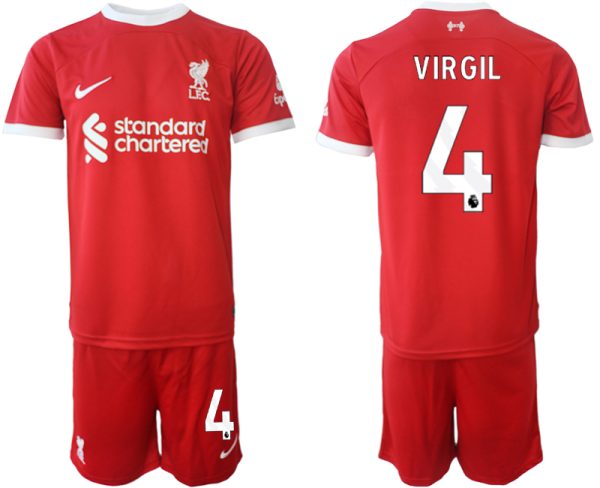 Virgil van Dijk #4 Liverpool Voetbalshirts Thuis tenue 2023-24 Korte Mouw (+ Korte broeken)