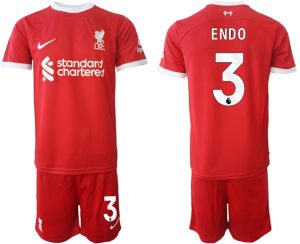 Wataru Endo #3 Liverpool Voetbalshirts Thuis tenue 2023-24 Korte Mouw (+ Korte broeken)