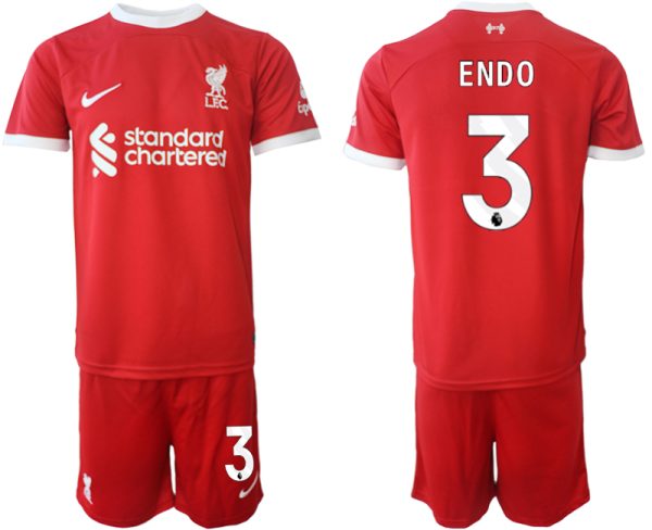 Wataru Endo #3 Liverpool Voetbalshirts Thuis tenue 2023-24 Korte Mouw (+ Korte broeken)