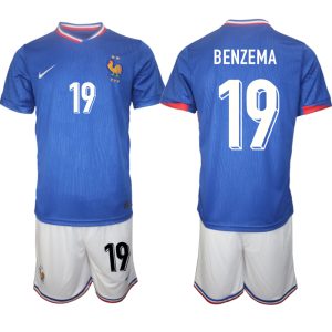 Frankrijk EK 2024 Voetbalshirts 2024/25 Karim Benzema #19 Thuisshirt Korte Mouw (+ Korte broeken)