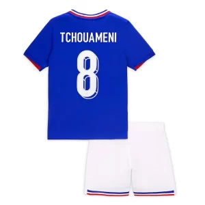 Kids Frankrijk EK 2024 Voetbalshirts 2024/25 Aurelien Tchouameni #8 Thuisshirt Korte Mouw (+ Korte broeken)