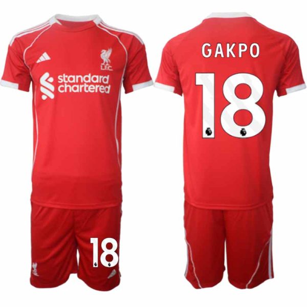 Liverpool Heren Thuistenue 2025/26 Cody Gakpo 18 Korte Mouwen en Shorts