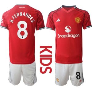 Manchester United Kinderen Thuistenue 2025/26 Bruno Fernandes 8 Korte Mouwen en Broekje