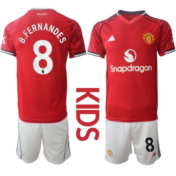 Manchester United Kinderen Thuistenue 2025/26 Bruno Fernandes 8 Korte Mouwen en Broekje