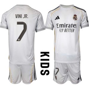Real Madrid Kinderen Thuistenue 2025/26 Vinícius Júnior 7 Korte Mouwen en Broekje