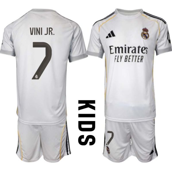 Real Madrid Kinderen Thuistenue 2025/26 Vinícius Júnior 7 Korte Mouwen en Broekje