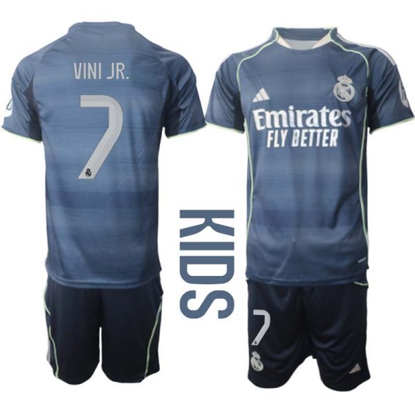 Real Madrid Kinderen Uittenue 2025/26 Vinícius Júnior 7 Korte Mouwen en Broekje