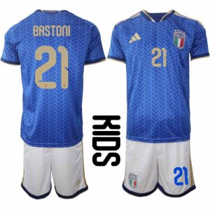 Italië 2026 WK Thuistenue Kinderen Alessandro Bastoni #21 Voetbalshirt + Shorts