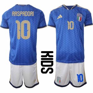 Italië 2026 WK Thuistenue Kinderen Giacomo Raspadori #10 Voetbalshirt + Shorts
