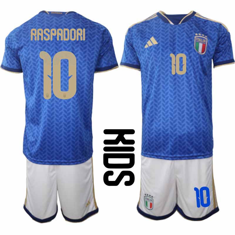 Italië 2026 WK Thuistenue Kinderen Giacomo Raspadori #10 Voetbalshirt + Shorts