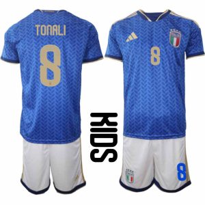 Italië 2026 WK Thuistenue Kinderen Sandro Tonali #8 Voetbalshirt + Shorts