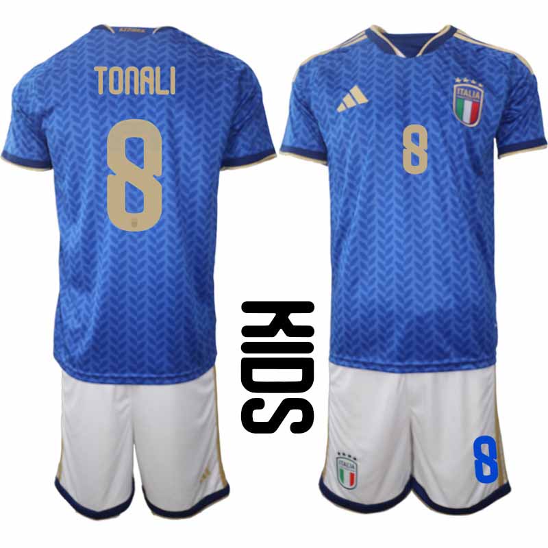 Italië 2026 WK Thuistenue Kinderen Sandro Tonali #8 Voetbalshirt + Shorts