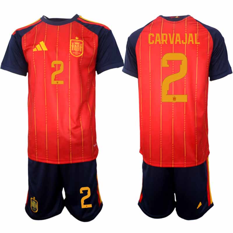 Spanje 2026 WK Thuistenue Heren Dani Carvajal #2 Voetbalshirt + Shorts