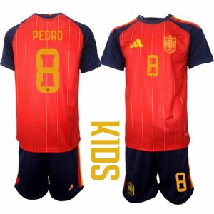 Spanje 2026 WK Thuistenue Kinderen Pedro #8 Voetbalshirt + Shorts