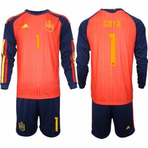 Spanje WK 2026 Thuistenue voor Heren David Raya #1 Voetbalshirt met Lange Mouwen en Short