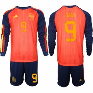 Spanje WK 2026 Thuistenue voor Heren Gavi #9 Voetbalshirt met Lange Mouwen en Short