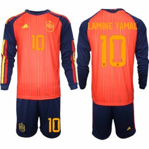 Spanje WK 2026 Thuistenue voor Heren Lamine Yamal #10 Voetbalshirt met Lange Mouwen en Short