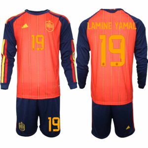Spanje WK 2026 Thuistenue voor Heren Lamine Yamal #19 Voetbalshirt met Lange Mouwen en Short