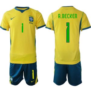 Brazilië WK 2026 Thuistenue Heren Alisson Becker #1 Voetbalshirt + Shorts Brazilië WK 2026 Thuistenue Heren Alisson Becker #1 Voetbalshirt + Shorts