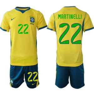 Brazilië WK 2026 Thuistenue Heren Gabriel Martinelli #22 Voetbalshirt + Shorts Brazilië WK 2026 Thuistenue Heren Gabriel Martinelli #22 Voetbalshirt + Shorts