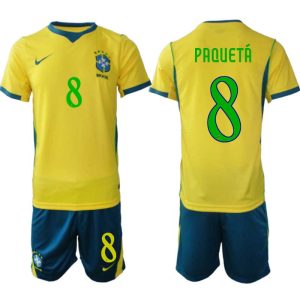 Brazilië WK 2026 Thuistenue Heren Lucas Paquetá #8 Voetbalshirt + Shorts Brazilië WK 2026 Thuistenue Heren Lucas Paquetá #8 Voetbalshirt + Shorts