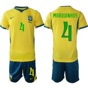 Brazilië WK 2026 Thuistenue Heren Marquinhos #4 Voetbalshirt + Shorts Brazilië WK 2026 Thuistenue Heren Marquinhos #4 Voetbalshirt + Shorts