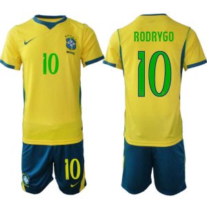 Brazilië WK 2026 Thuistenue Heren Rodrygo #10 Voetbalshirt + Shorts Brazilië WK 2026 Thuistenue Heren Rodrygo #10 Voetbalshirt + Shorts