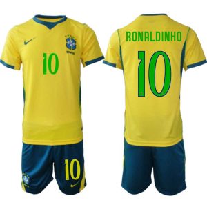 Brazilië WK 2026 Thuistenue Heren Ronaldinho #10 Voetbalshirt + Shorts Brazilië WK 2026 Thuistenue Heren Ronaldinho #10 Voetbalshirt + Shorts