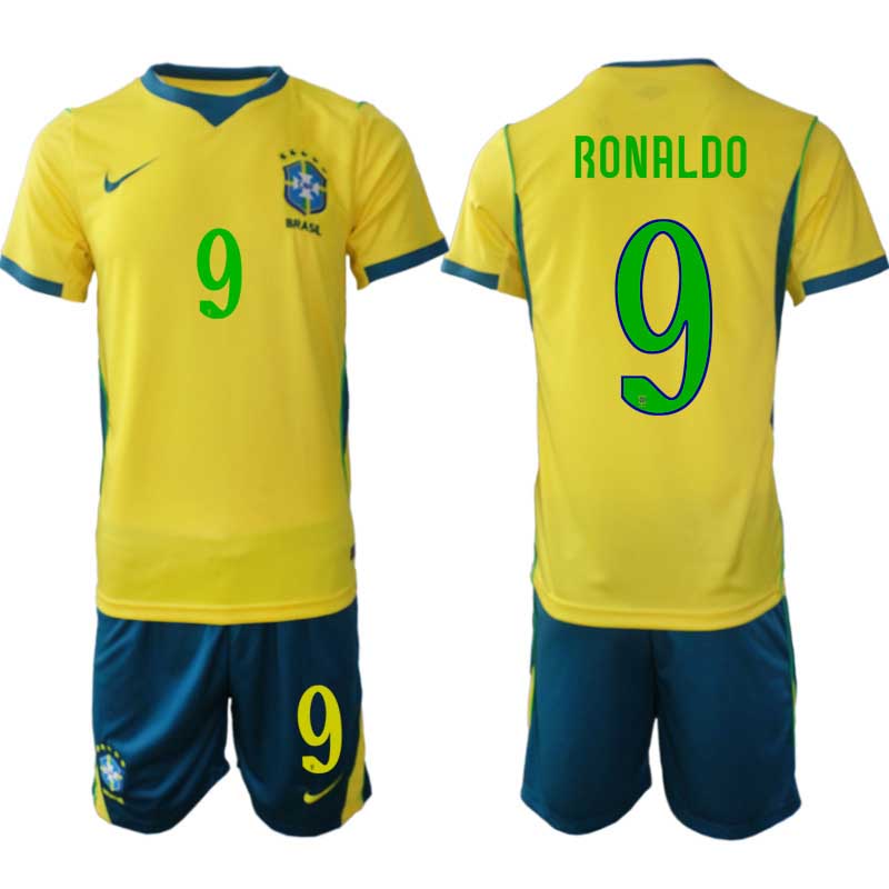 Brazilië WK 2026 Thuistenue Heren Ronaldo Nazário #9 Voetbalshirt + Shorts Brazilië WK 2026 Thuistenue Heren Ronaldo Nazário #9 Voetbalshirt + Shorts