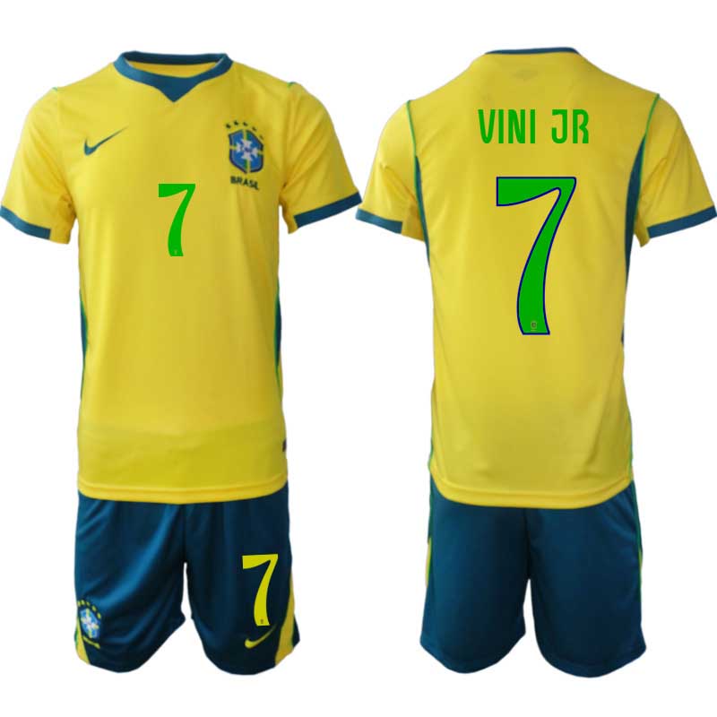 Brazilië WK 2026 Thuistenue Heren Vinícius Júnior #7 Voetbalshirt + Shorts Brazilië WK 2026 Thuistenue Heren Vinícius Júnior #7 Voetbalshirt + Shorts
