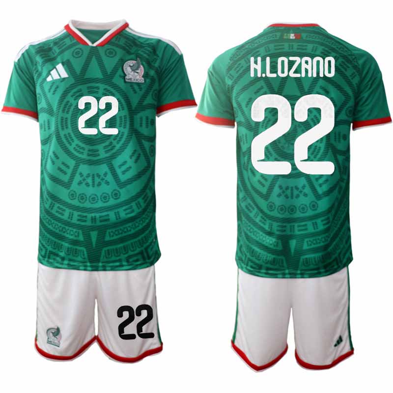 Mexico WK 2026 Thuistenue Heren Hirving Lozano #22 Voetbalshirt + Shorts Mexico WK 2026 Thuistenue Heren Hirving Lozano #22 Voetbalshirt + Shorts
